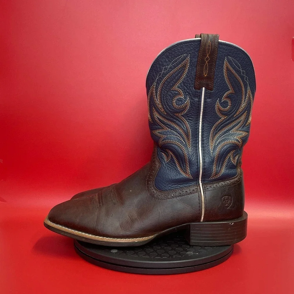 Mens Ariat Sport Knockout Western Boots Size 9.5 Brown Blue​​​
